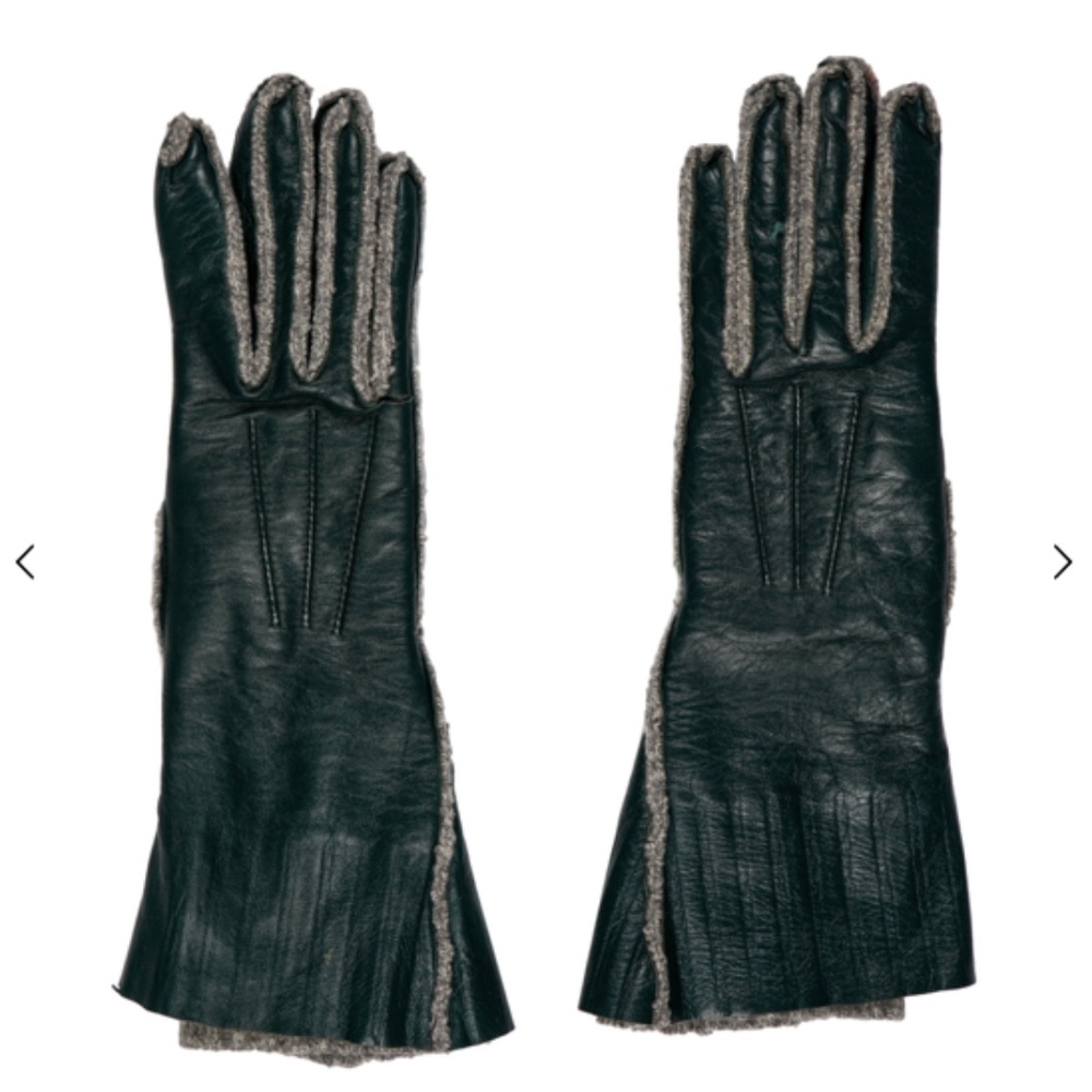 Marni Green Leather with Piping Gloves Italy - Size 7